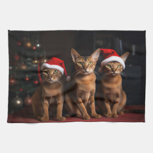 Abyssinian by the Fireplace Christmas Tea Towel