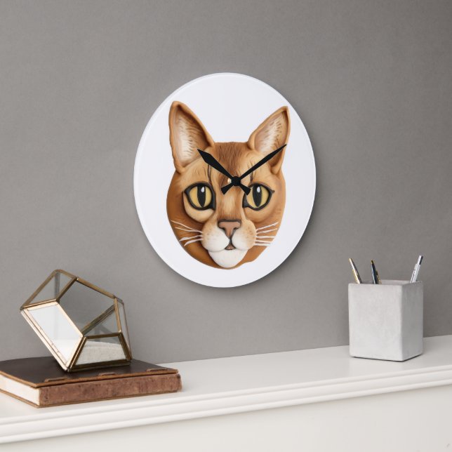 Abyssinian Cat 3D Inspired Large Clock (Office)
