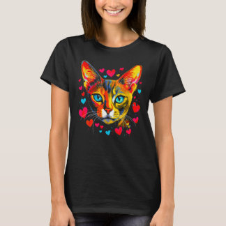 Abyssinian Cat Blue Pink Red Heart T-Shirt