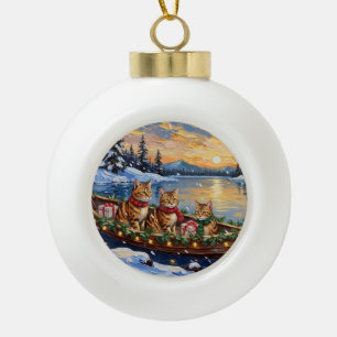 Abyssinian Cat Christmas Boat Holiday Ceramic Ball Christmas Ornament