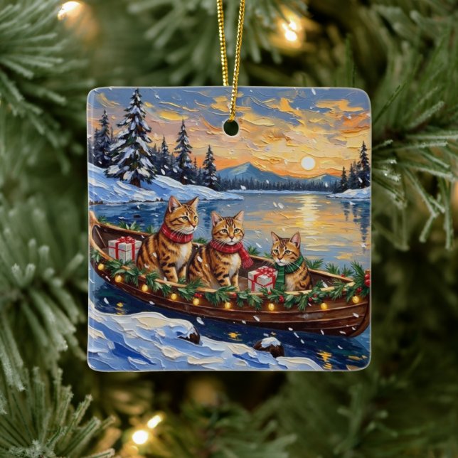 Abyssinian Cat Christmas Boat Holiday Ceramic Ornament (Tree)