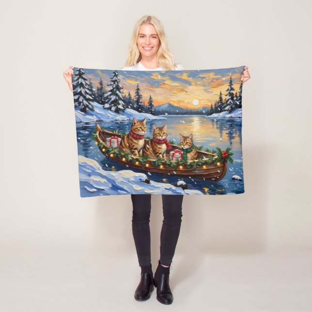 Abyssinian Cat Christmas Boat Holiday Fleece Blanket (In Situ)