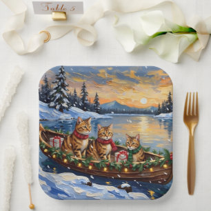 Abyssinian Cat Christmas Boat Holiday Paper Plate
