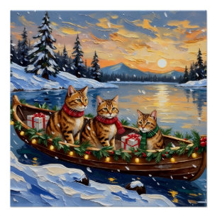 Abyssinian Cat Christmas Boat Holiday Poster