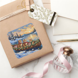 Abyssinian Cat Christmas Boat Holiday Square Sticker