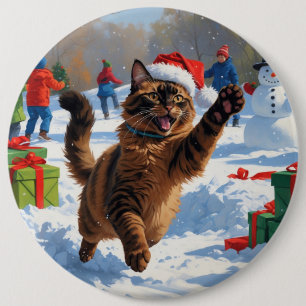 Abyssinian Cat Christmas Festive Snow Scene 6 Cm Round Badge