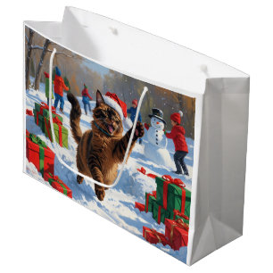 Abyssinian Cat Christmas Festive Snow Scene Large Gift Bag
