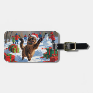 Abyssinian Cat Christmas Festive Snow Scene Luggage Tag