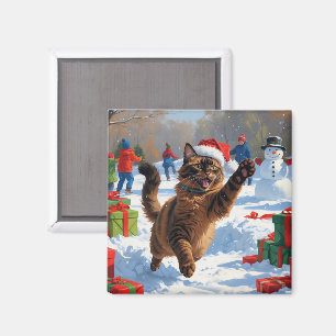 Abyssinian Cat Christmas Festive Snow Scene Magnet