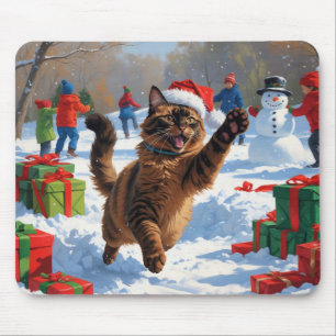 Abyssinian Cat Christmas Festive Snow Scene Mouse Pad