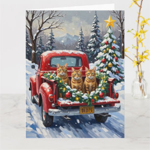 Abyssinian Cat Christmas Red Truck Holiday Card