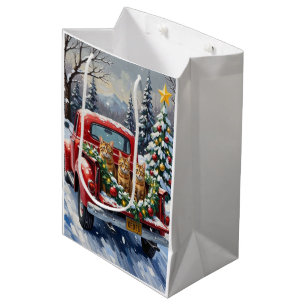 Abyssinian Cat Christmas Red Truck Holiday Medium Gift Bag