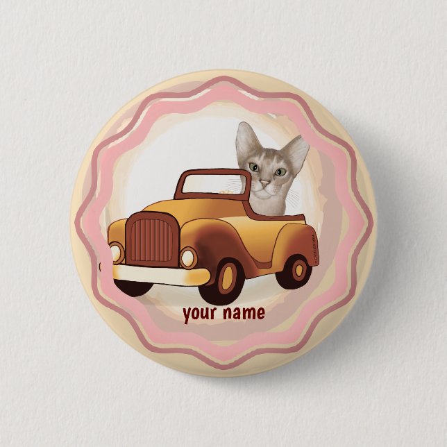Abyssinian Cat Driving Car   6 Cm Round Badge (Front)