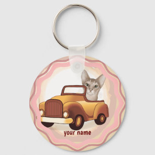 Abyssinian Cat Driving Car   Key Ring