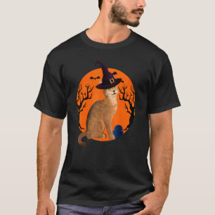 Abyssinian Cat Halloween Witch Hat And Moon T-Shirt