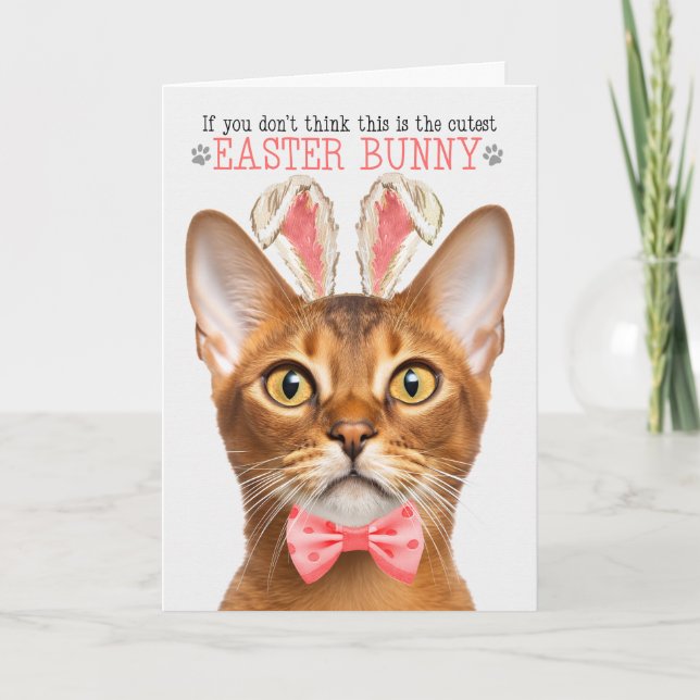 Abyssinian Cat in Bunny Ears for Easter Holiday Card (Front)