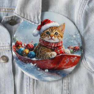 Abyssinian Cat in Sledge Let it Snow Christmas 6 Cm Round Badge