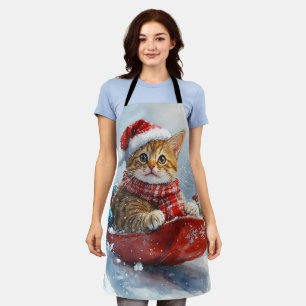 Abyssinian Cat in Sledge Let it Snow Christmas Apron
