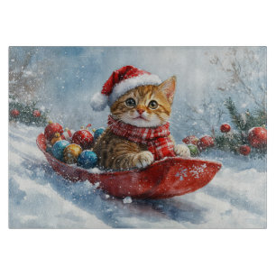 Abyssinian Cat in Sledge Let it Snow Christmas Cutting Board