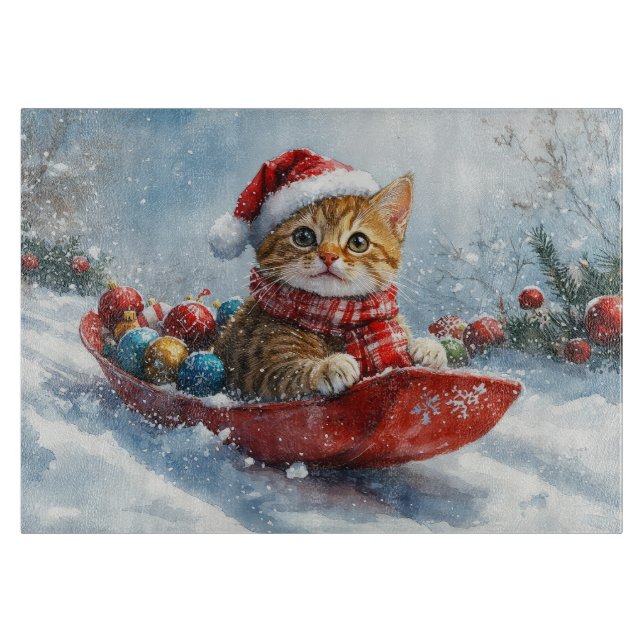 Abyssinian Cat in Sledge Let it Snow Christmas Cutting Board (Front)