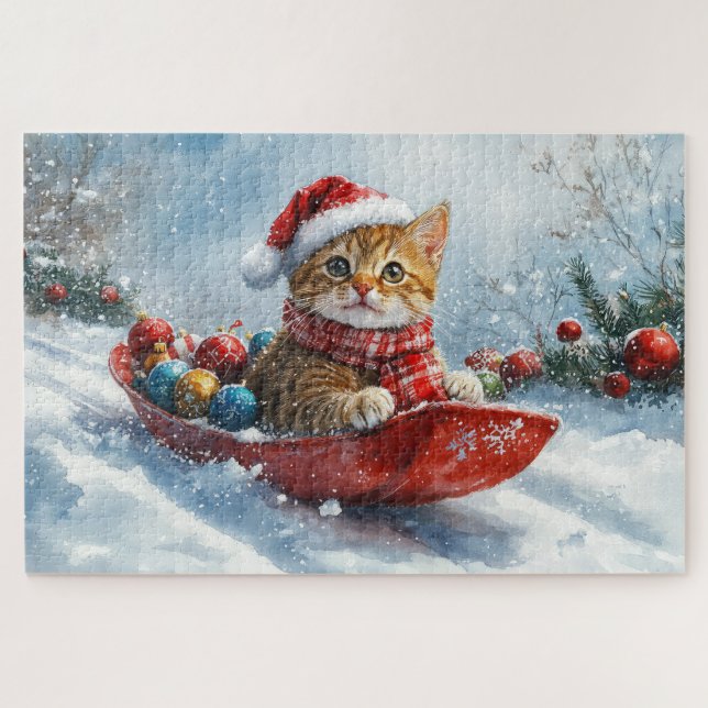 Abyssinian Cat in Sledge Let it Snow Christmas Jigsaw Puzzle (Horizontal)