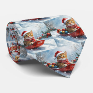 Abyssinian Cat in Sledge Let it Snow Christmas Tie
