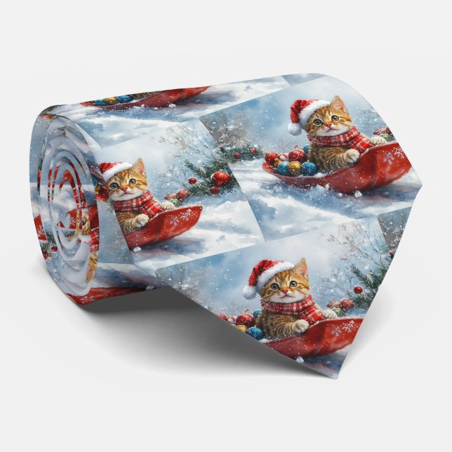 Abyssinian Cat in Sledge Let it Snow Christmas Tie (Rolled)
