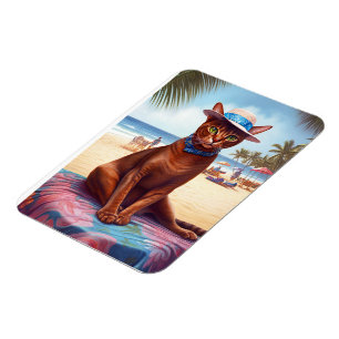 Abyssinian cat on Beach, summer gift for cat lover Magnet