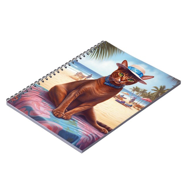 Abyssinian cat on Beach, summer gift for cat lover Notebook (Left Side)