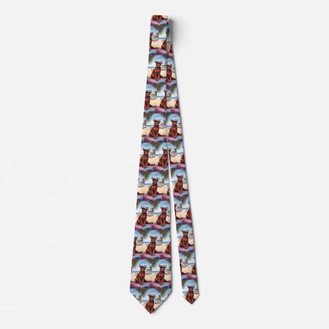 Abyssinian cat on Beach, summer gift for cat lover Tie (Front)