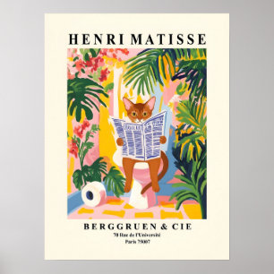 Abyssinian Cat On Toilet Funny Matisse Style Bathr Poster