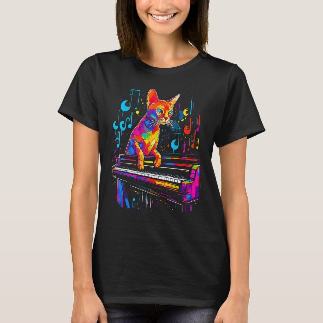 Abyssinian Cat Piano T-Shirt (Front)