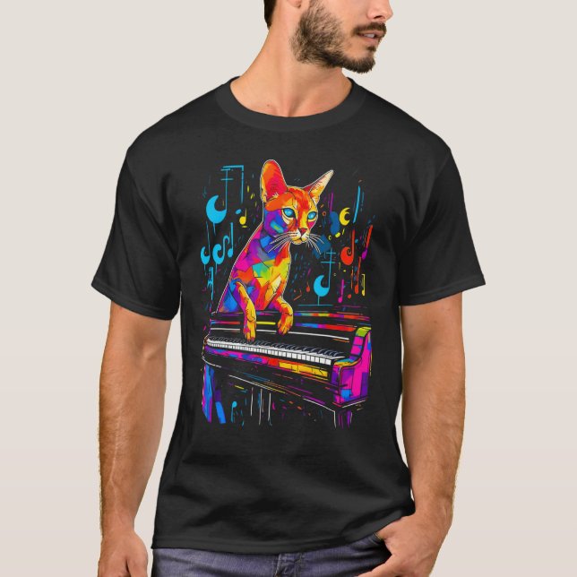 Abyssinian Cat Piano T-Shirt (Front)