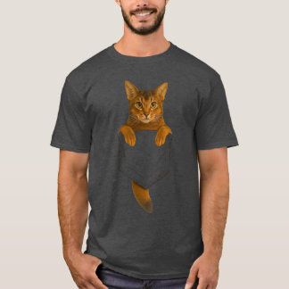 Abyssinian Cat Pocket Funny Gifts Cat Mom Cat Dad  T-Shirt