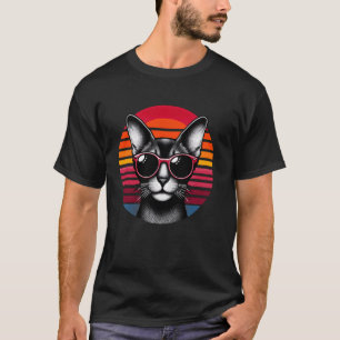 Abyssinian Cat Retro Vintage Sunset Sunglasses 70s T-Shirt