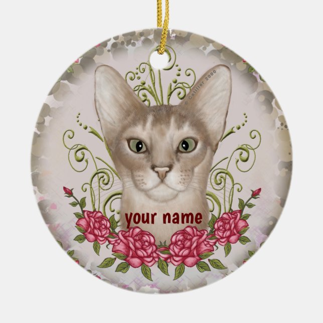 Abyssinian Cat Roses Ornament (Front)