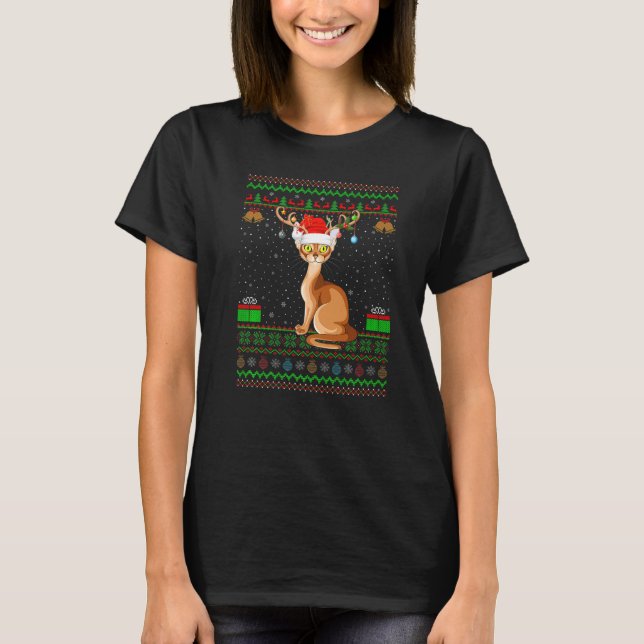 Abyssinian Cat Santa Hat Matching Ugly Abyssinian  T-Shirt (Front)