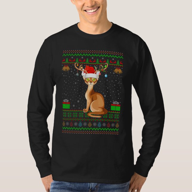 Abyssinian Cat Santa Hat Matching Ugly Abyssinian  T-Shirt (Front)