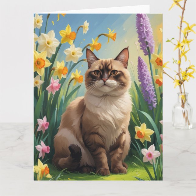 Abyssinian Cat Spring Flowers Painting Card (Yellow Flower)