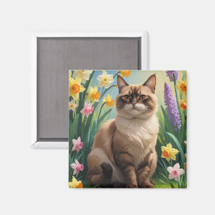Abyssinian Cat Spring Flowers Painting Magnet