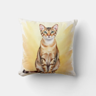 Abyssinian Cat Watercolor Golden Gradient Art Cushion
