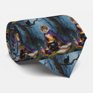 Abyssinian Cat  Whimsical Halloween Painting  Tie