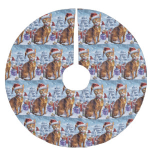 Abyssinian Cat Winter Wonderland Christmas Joy Brushed Polyester Tree Skirt
