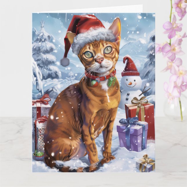 Abyssinian Cat Winter Wonderland Christmas Joy  Card (Orchid)
