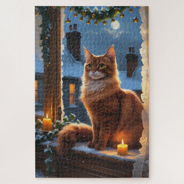 Abyssinian Cat With Christmas Lights Holiday Jigsaw Puzzle (Vertical)