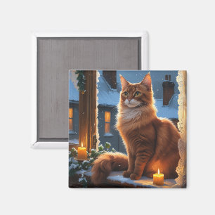 Abyssinian Cat With Christmas Lights Holiday Magnet
