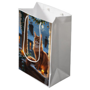 Abyssinian Cat With Christmas Lights Holiday Medium Gift Bag