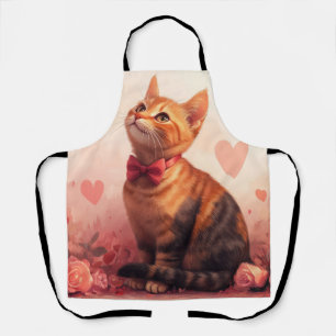 Abyssinian Cat with Roses - Valentine's Day  Apron