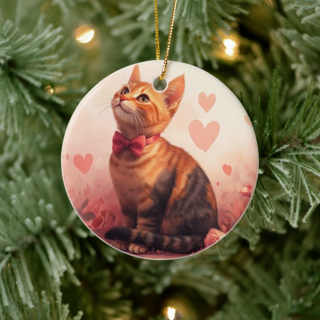 Abyssinian Cat with Roses - Valentine's Day  Ceramic Tree Decoration (Tree)