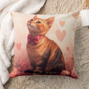Abyssinian Cat with Roses - Valentine's Day Cushion